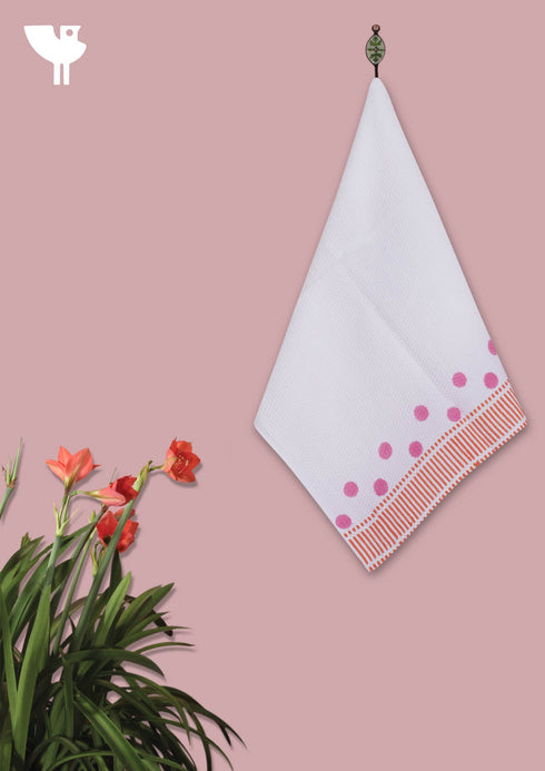 Handloom Cotton Bath Towel With Block Print Border